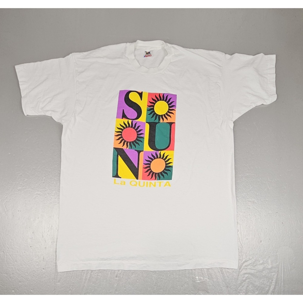 Vintage 90s Sun La Quinta T-Shirt Mens 2XL White Single Stitch Made In USA